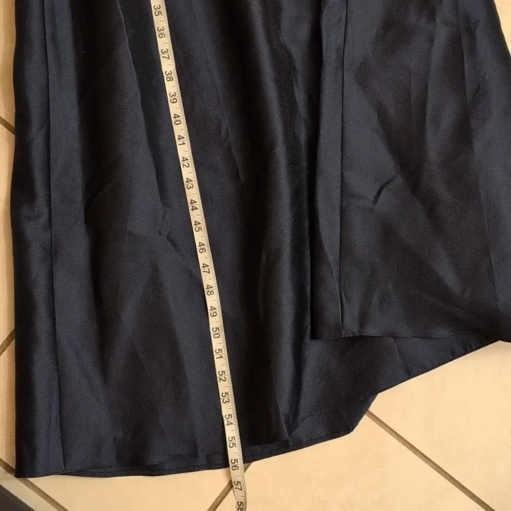 NWT Alfred Sung V-Neck Full Skirt Satin Maxi Dress Midnight Navy Blue Size 0 - Picture 12 of 13